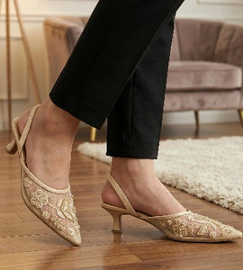 Embroidery Mesh Slingback Heels