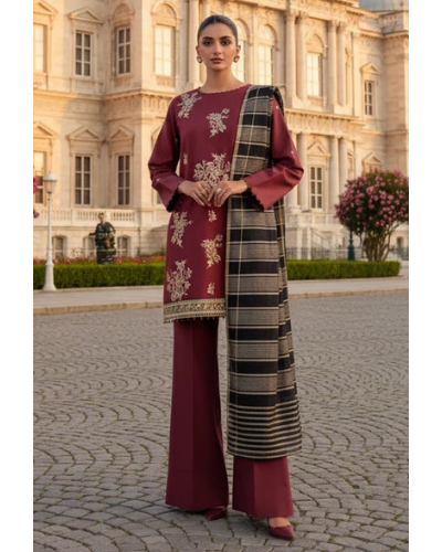 Embroidered - 3 Pc (Dyed Yarn Dupatta)