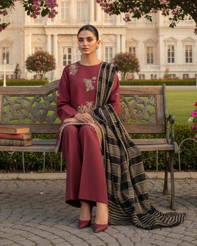 Embroidered - 3 Pc (Dyed Yarn Dupatta)