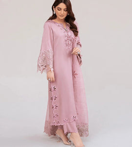 Elegant Mauve Pink Embroidered Lawn Suit – Festive Summer Collection