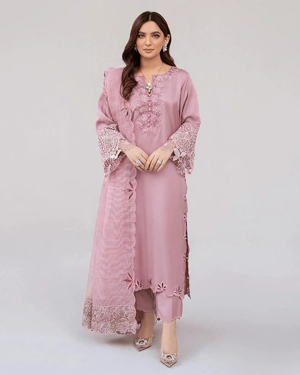 Elegant Mauve Pink Embroidered Lawn Suit – Festive Summer Collection