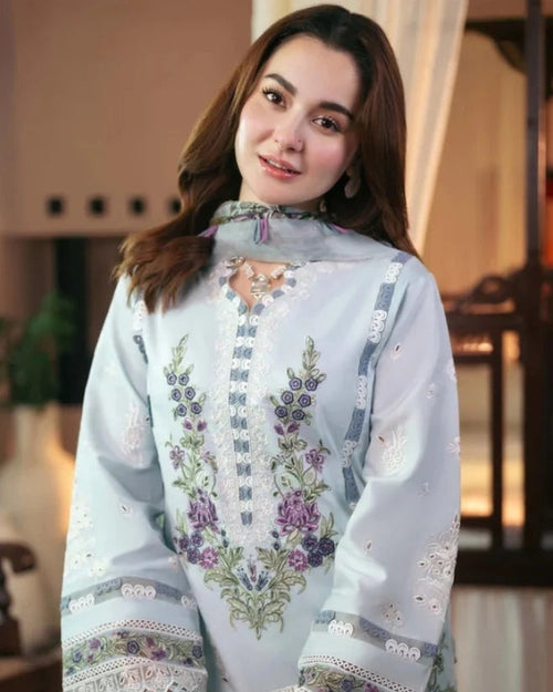 Elegant Ice Blue Embroidered Lawn Suit – Premium Summer Collection