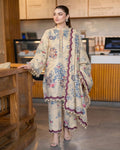 BEIGE BLUE FLORAL- 2 PC LAWN SUIT