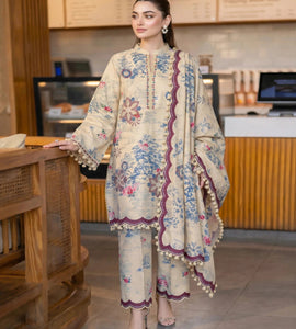 BEIGE BLUE FLORAL- 2 PC LAWN SUIT