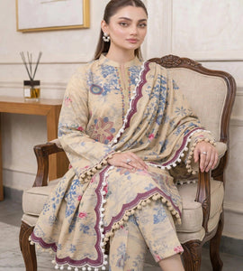 BEIGE BLUE FLORAL- 2 PC LAWN SUIT