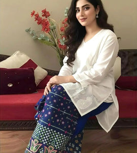 Trendy 2-Piece Embroidered Cotton Lawn Dress with Phulkari Bottoms