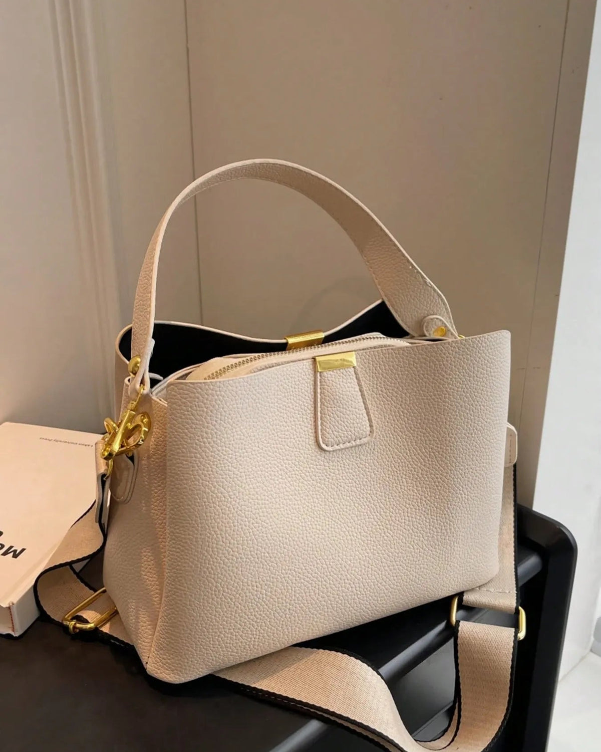 Wide Strap PU Leather Handbag