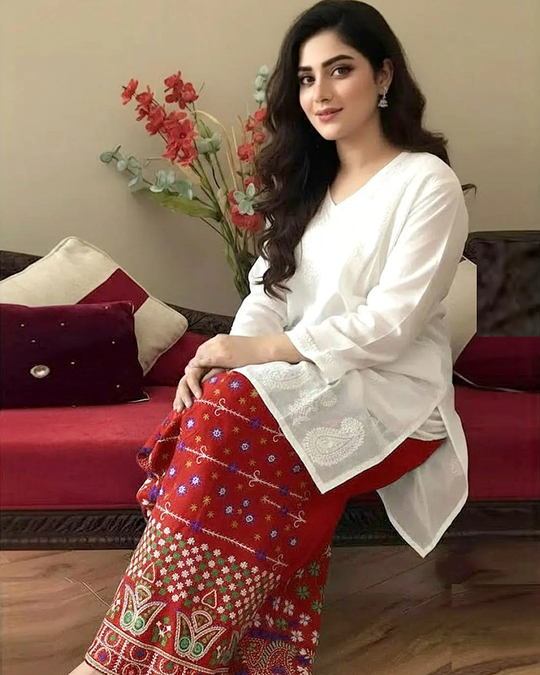 Trendy 2-Piece Embroidered Cotton Lawn Dress with Phulkari Bottoms