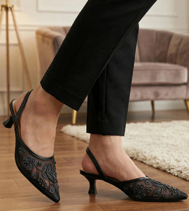 Embroidery Mesh Slingback Heels