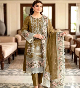 Heavy Schiffli Embroidered Cotton Dress with Emb. Chiffon Dupatta