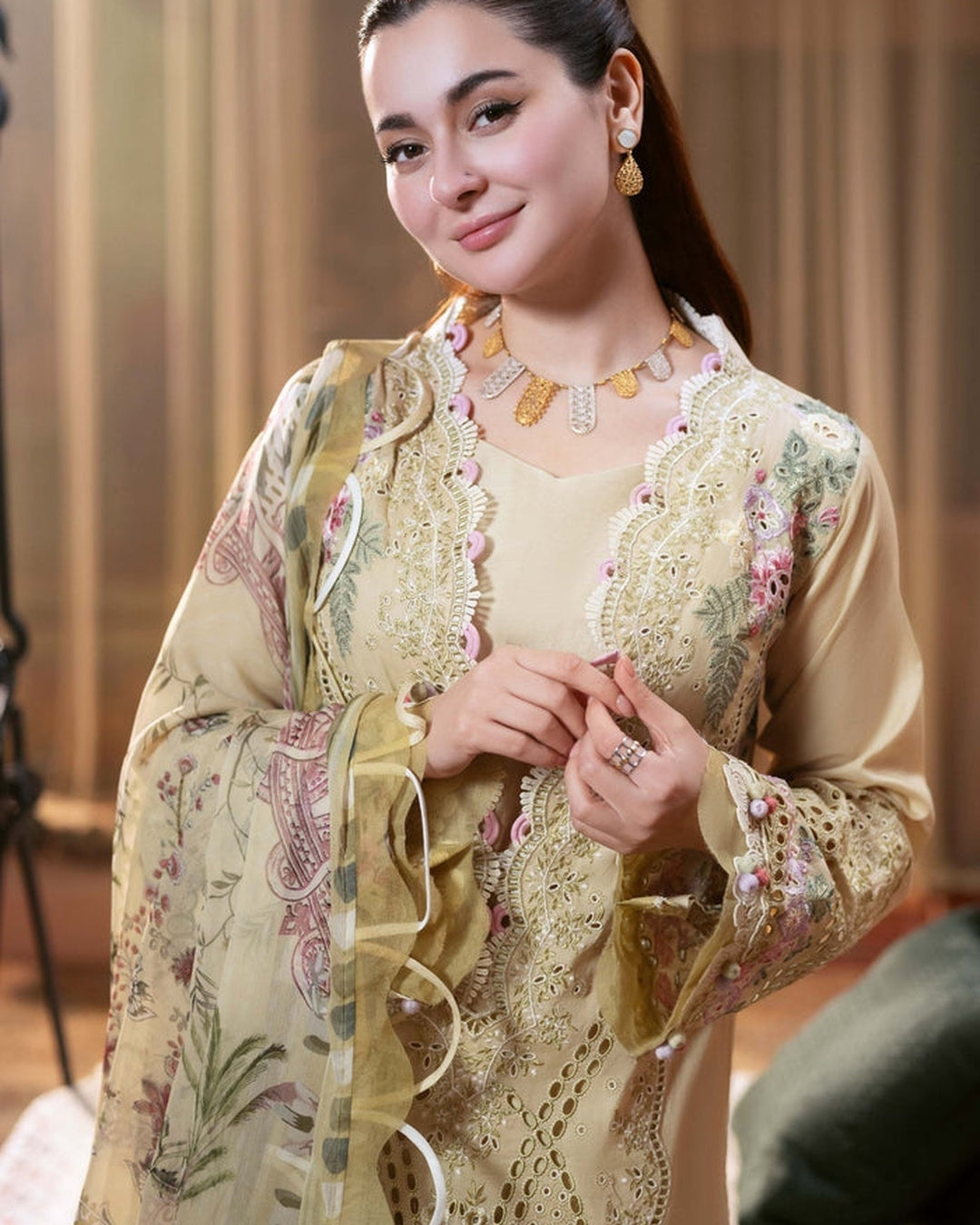 Elegant Pastel Lemon Embroidered 3pc Lawn Suit – Premium Summer Collection