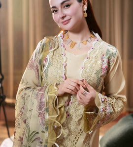 Elegant Pastel Lemon Embroidered 3pc Lawn Suit – Premium Summer Collection